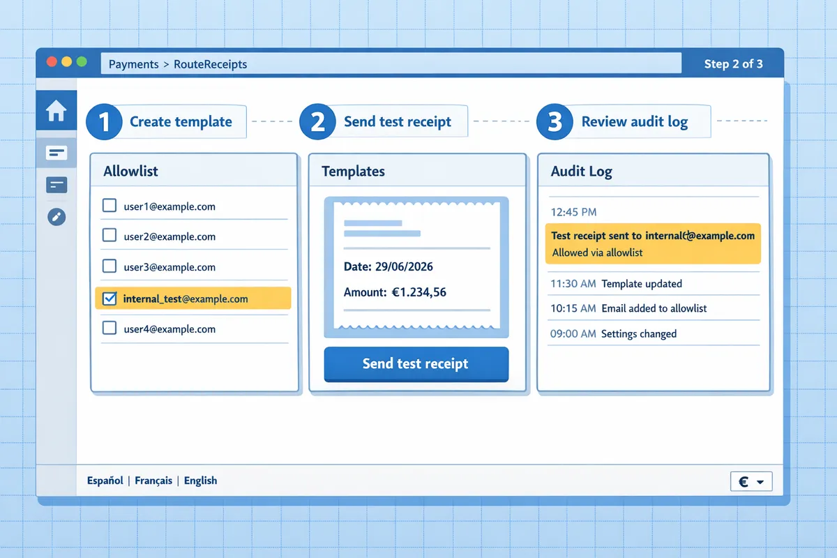 RouteReceipts dashboard showing Allowlist, Templates, and Audit Log screens during setup