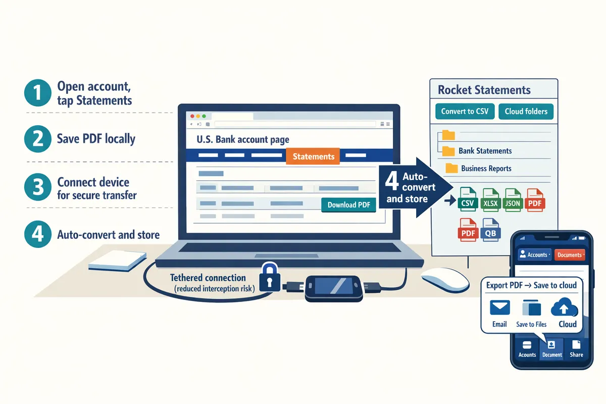 desktop browser showing U.S. Bank account page with Statements tab highlighted