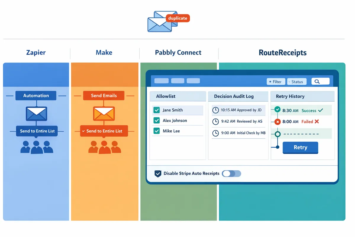 comparison dashboard showing allowlist audit log and retry history across platforms