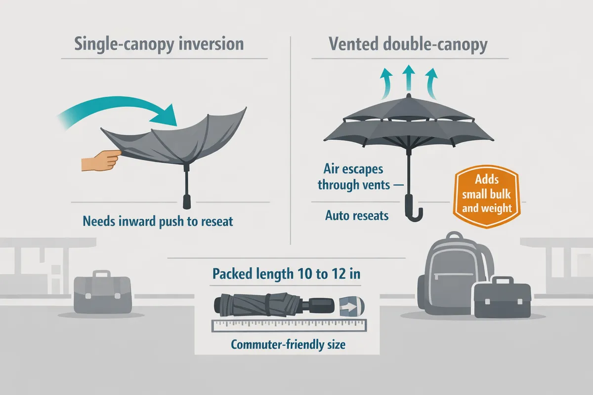 annotated diagram showing singlecanopy inversion vs vented doublecanopy airflow and reseating behavior