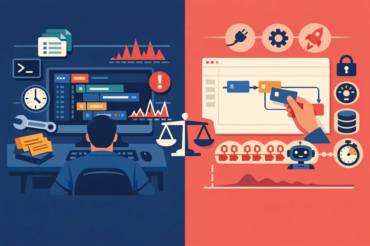 splitscreen comparing draganddrop editor versus codebased template builder