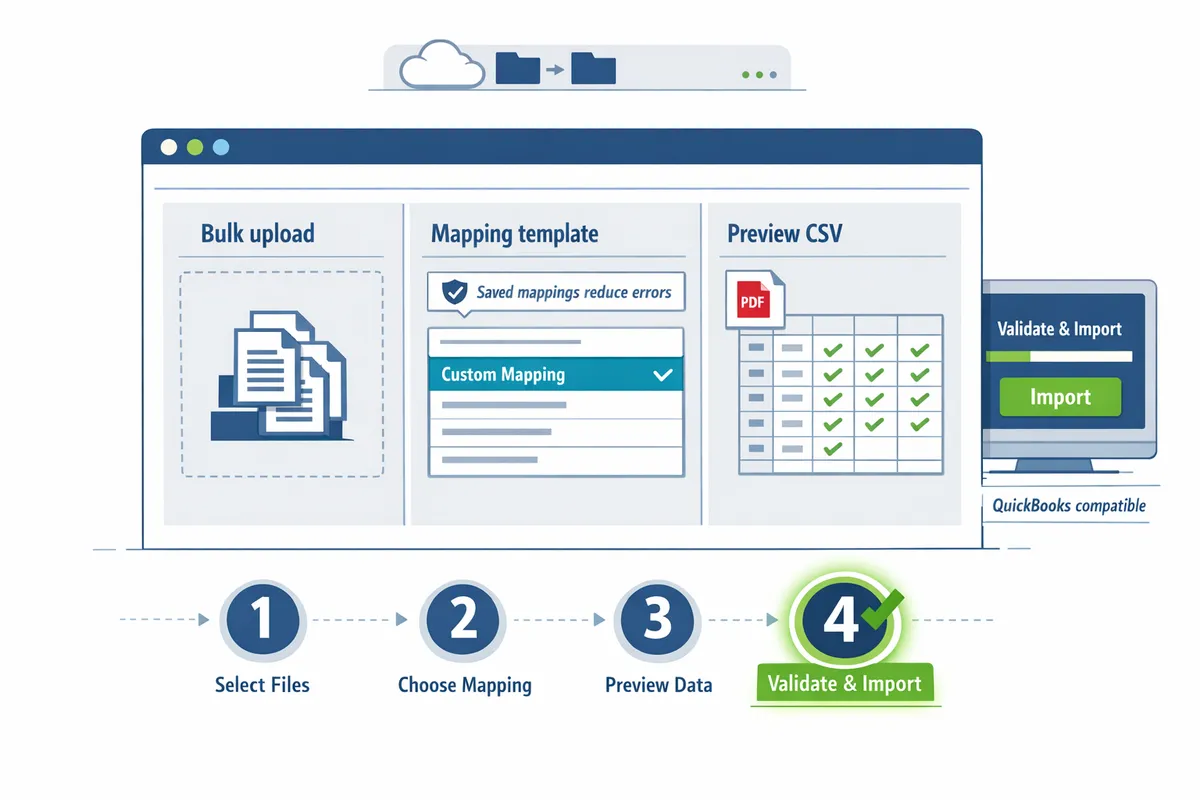 rocket statements upload interface with highlighted bulk upload and mapping template panels