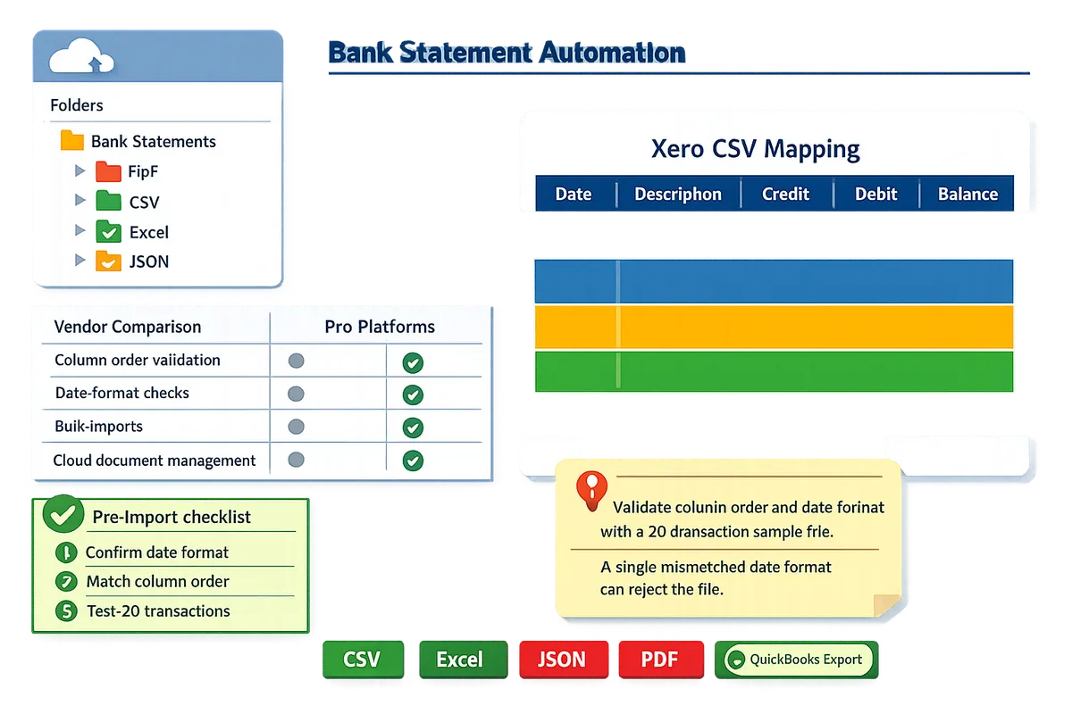 sample xero csv mapping template showing columns for date description credit debit and balance