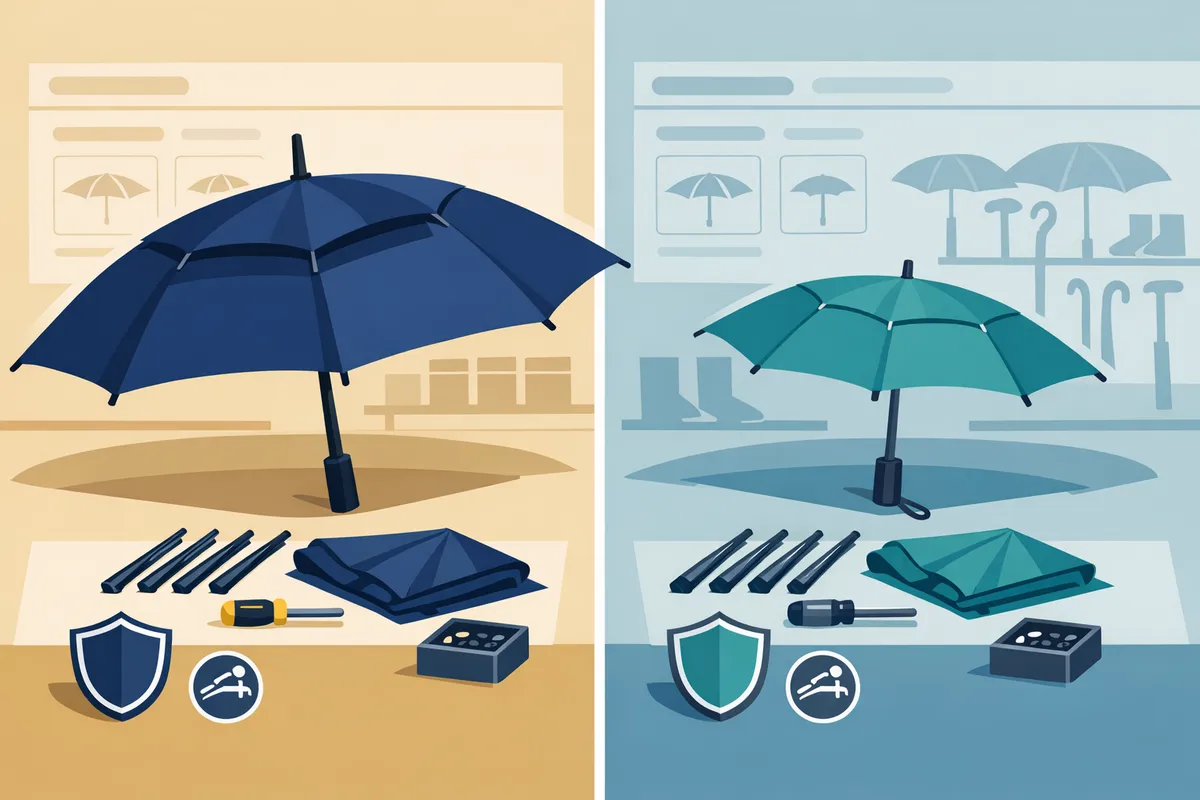 sidebyside umbrellas laid open showing canopy size and venting differences