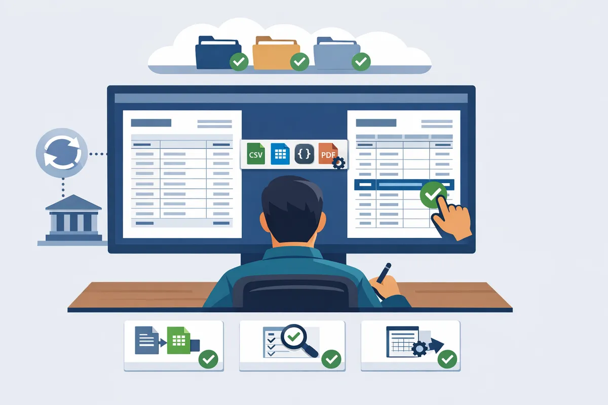 accountant reviewing extracted bank statement rows next to the original pdf in a client portal interface