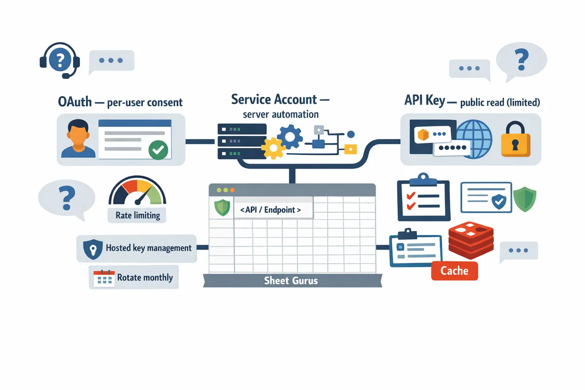 decision tree mapping oauth to peruser consent service account to server automation and api key to public read scenarios