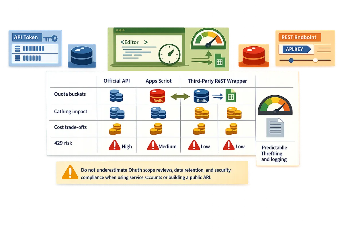 comparison matrix showing quota buckets caching impact and cost tradeoffs