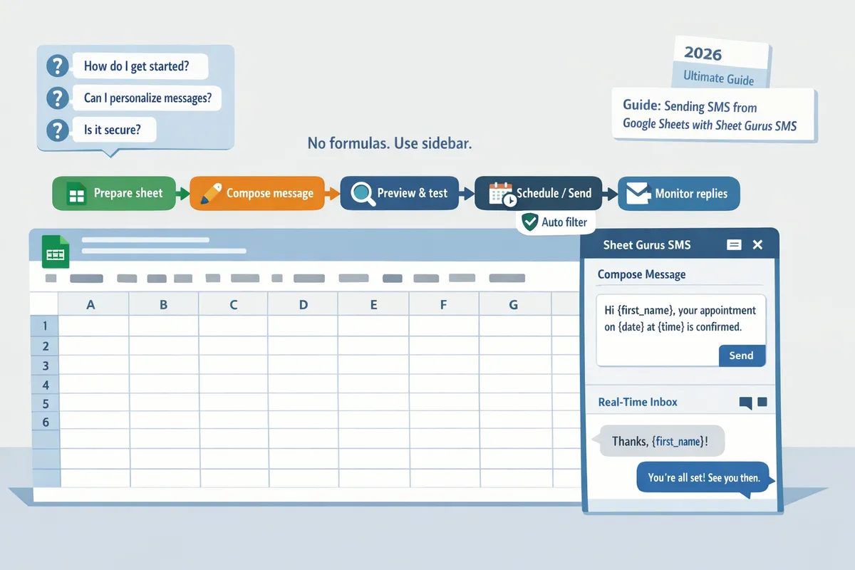 flowchart showing sidebar workflow from prepare sheet to compose message preview and test schedulesend and monitor replies