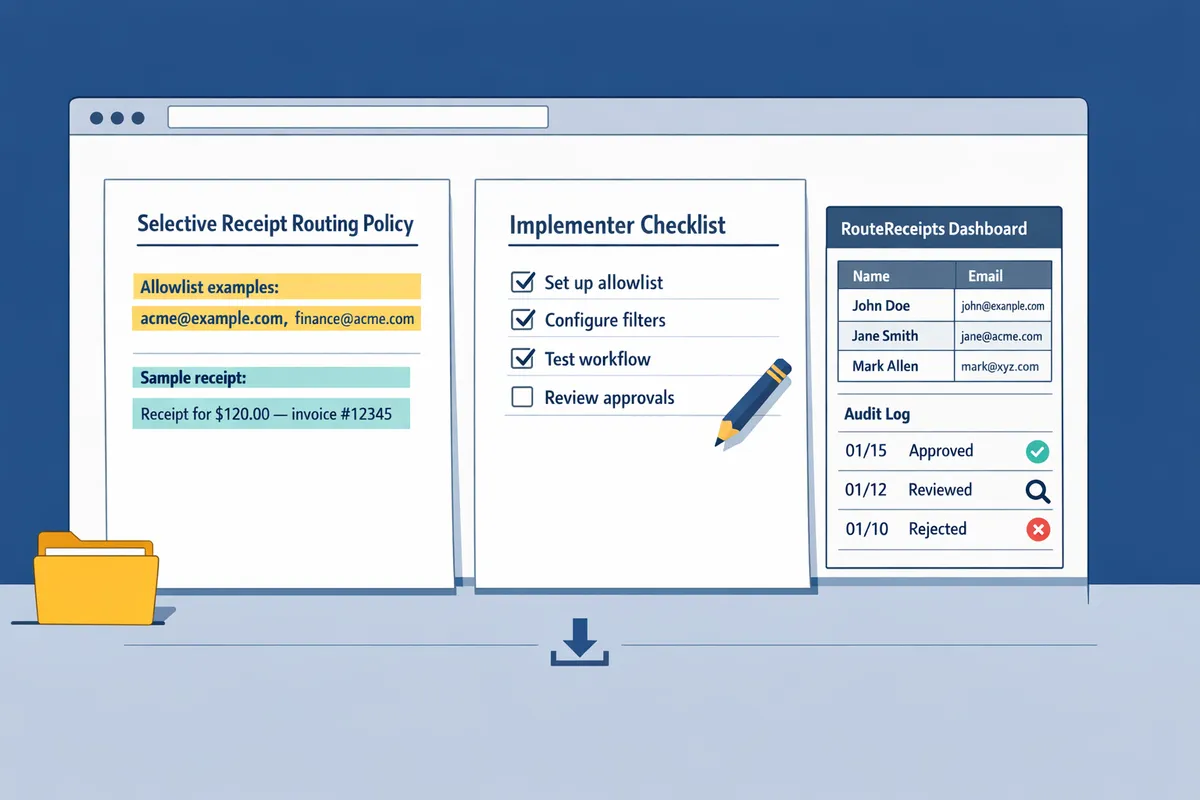 sample onepage policy and implementer checklist sidebyside with highlighted allowlist examples and sample receipt copy
