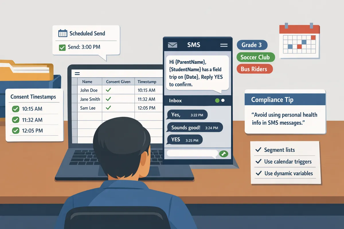 school administrator reviewing consent timestamps and twoway inbox on a laptop screen