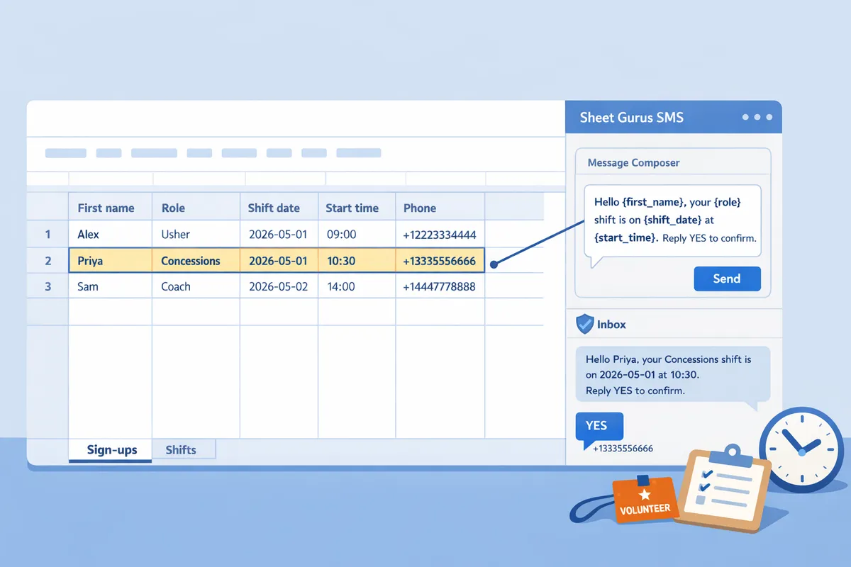 preview of the templates signups and shifts tabs populated with sample volunteer data