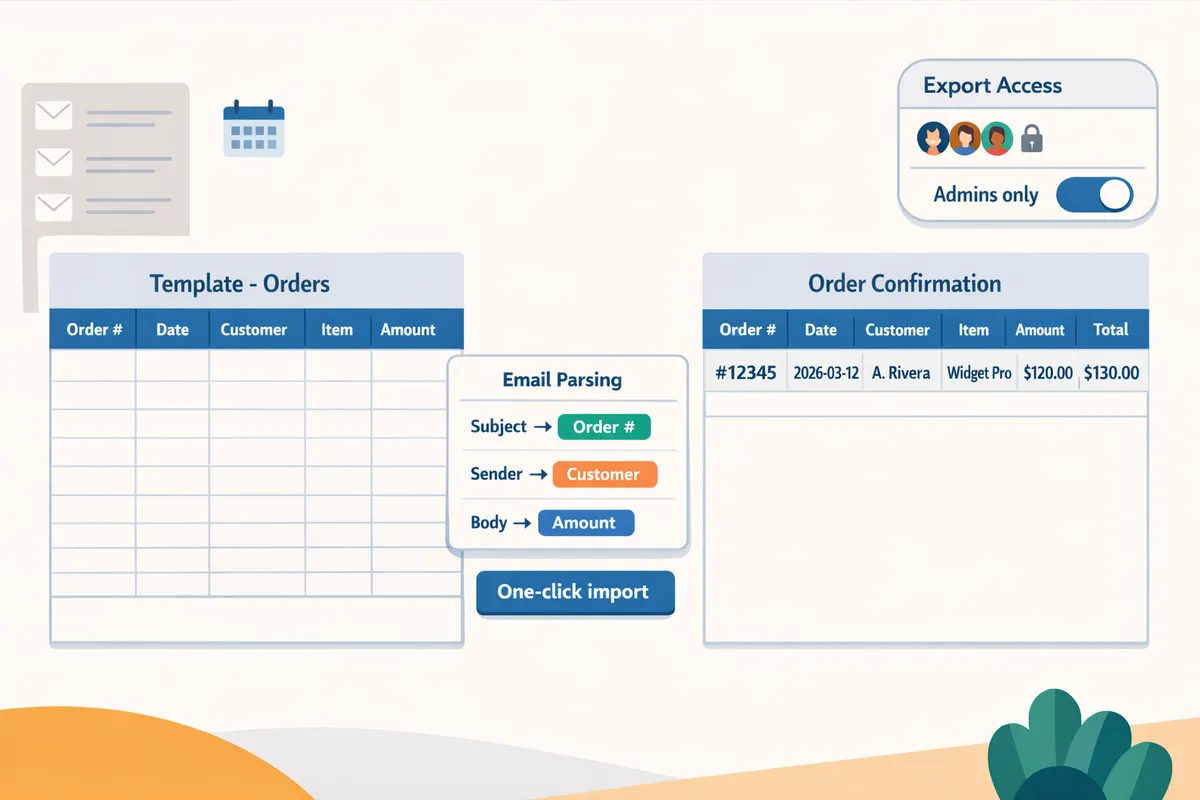 sidebyside view of a blank template and a completed order confirmation with sample data