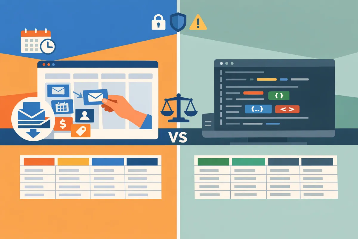 splitscreen comparing draganddrop editor versus codebased template builder