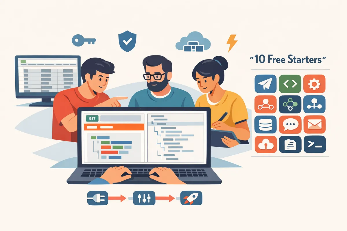 three developers testing api endpoints with postman and an openapi spec on a laptop screen