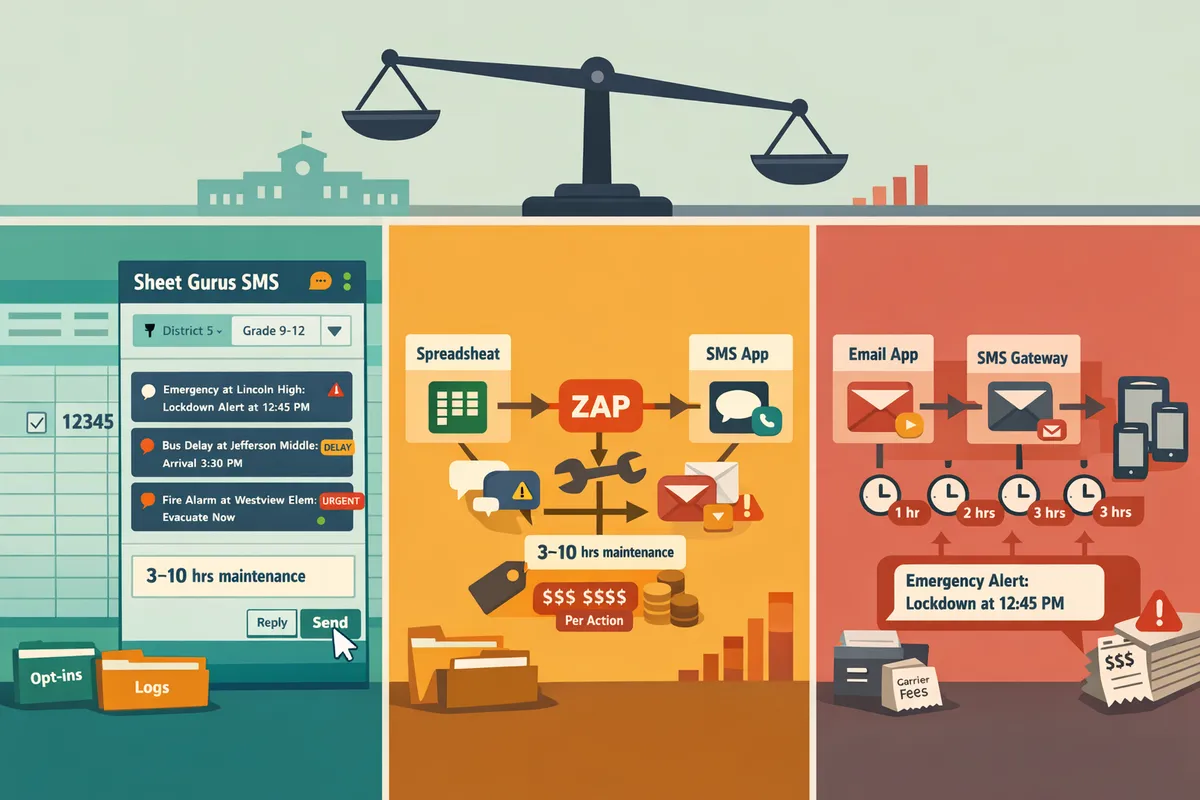 splitscreen comparing addon inbox vs zapier workflow vs emailtosms chain