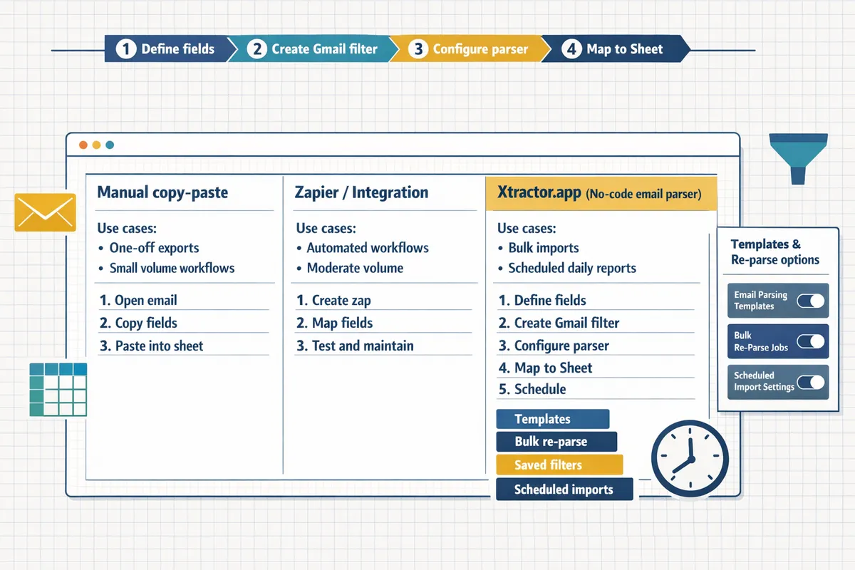 comparison table screenshot showing three methods with example use cases and setup steps