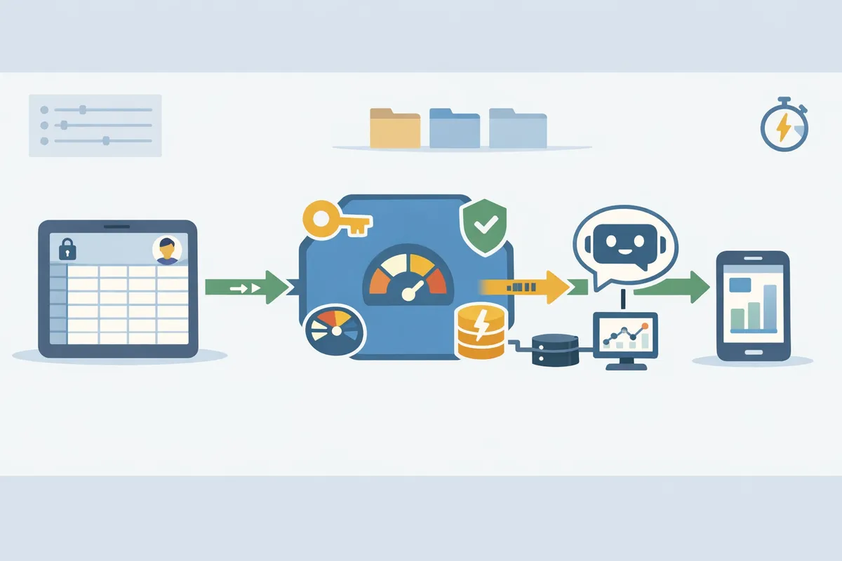 architecture diagram showing sheet gurus api between google sheets and ai agents with api keys rate limiting and optional redis cache