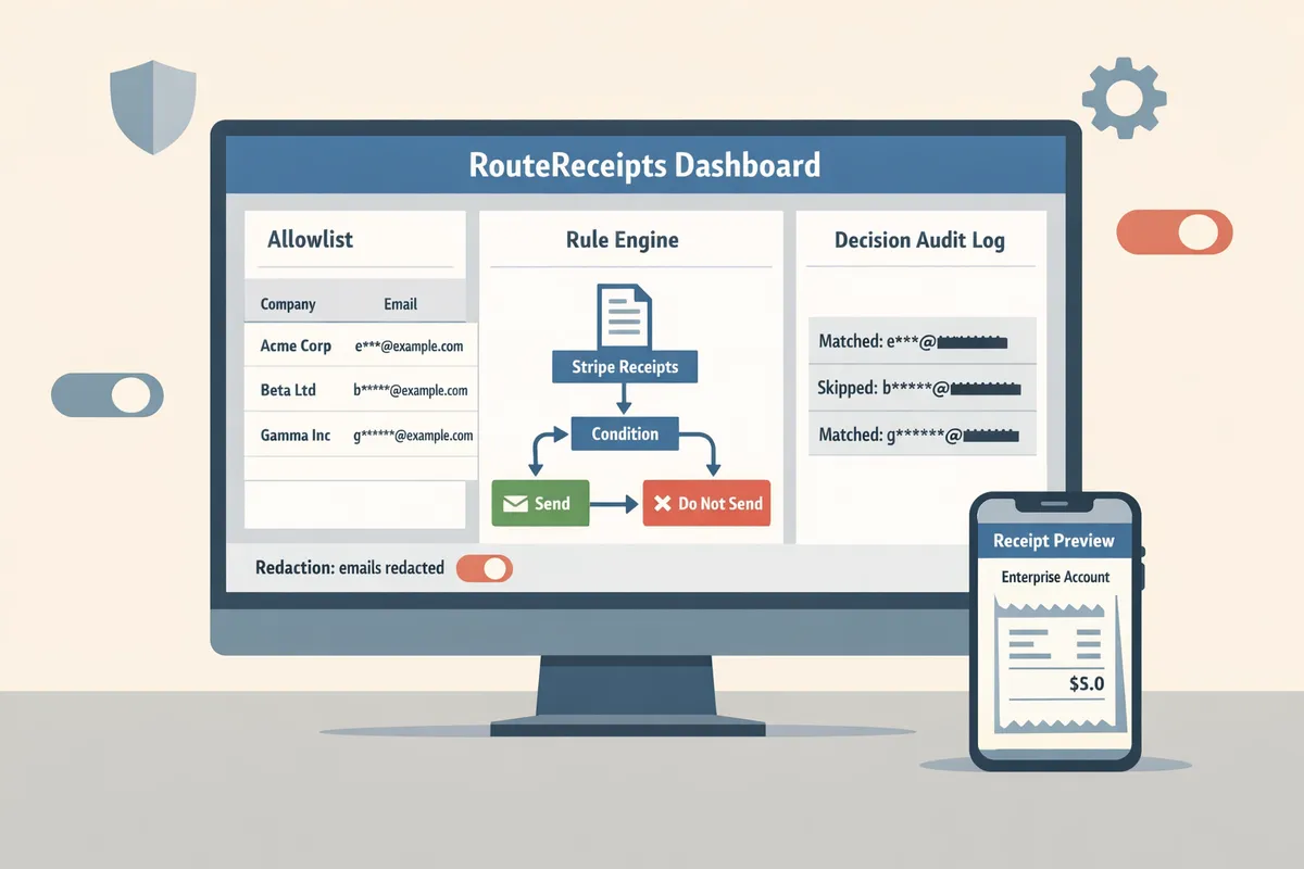 diagram showing how allowlists and rule engines route stripe receipts via the route receipts dashboard