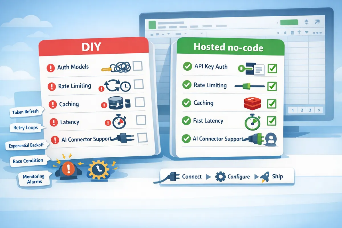 sidebyside checklist showing provider features auth models rate limits caching latency and ai connector support