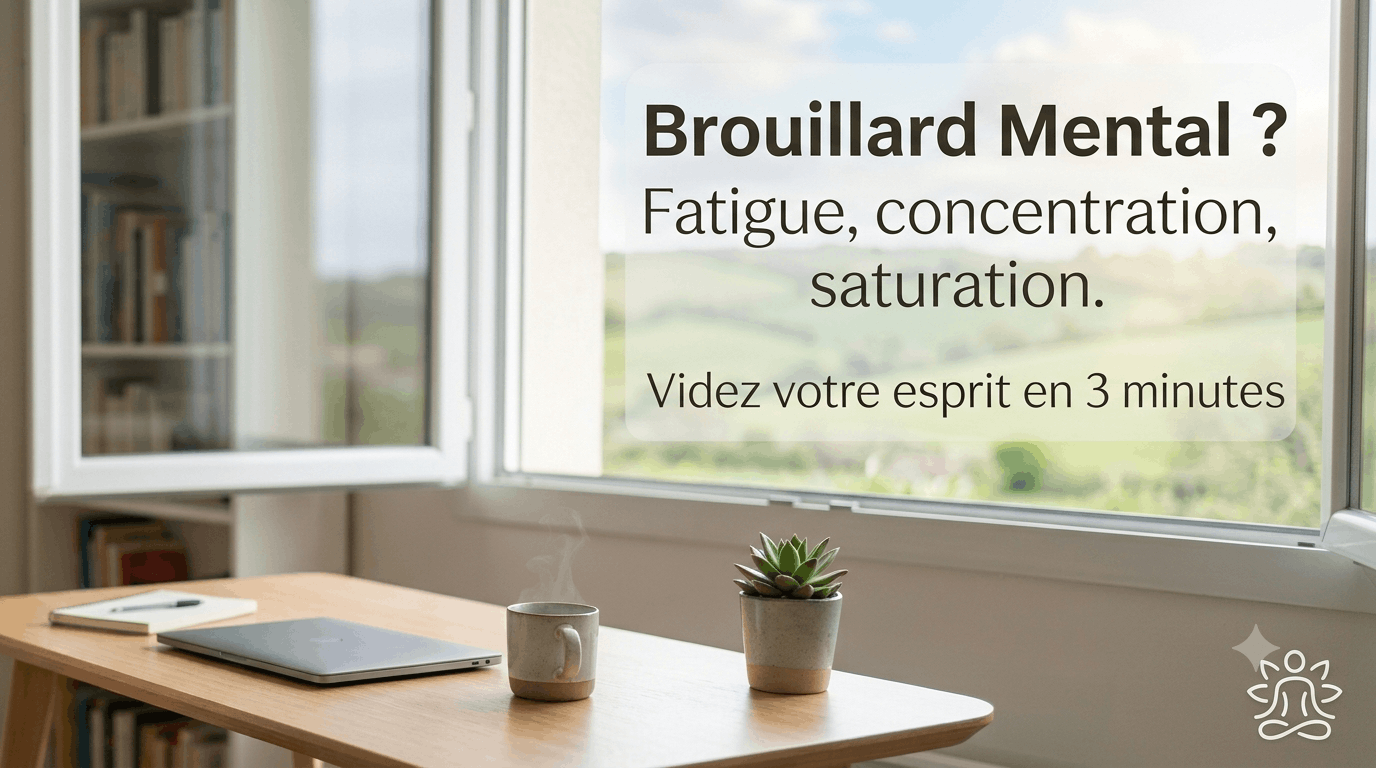 Table de bureau devant une fenêtre ouverte.