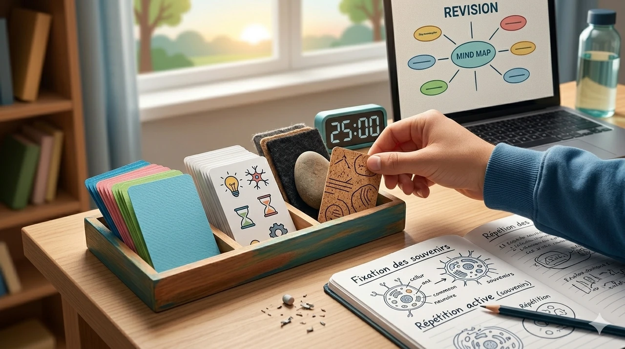 Bureau d'un étudiant qui révise
