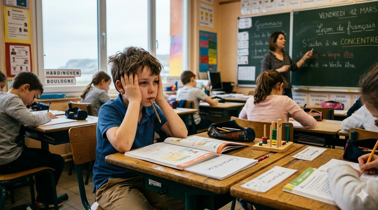 Enfant qui essaye de se concentrer à l'école