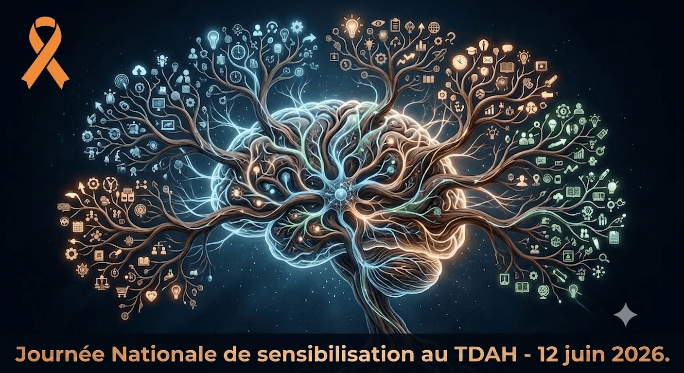 Cerveau arborescent, logo TDAH, Journée nationale de sensibilisation au TDAH le 12 juin 2026