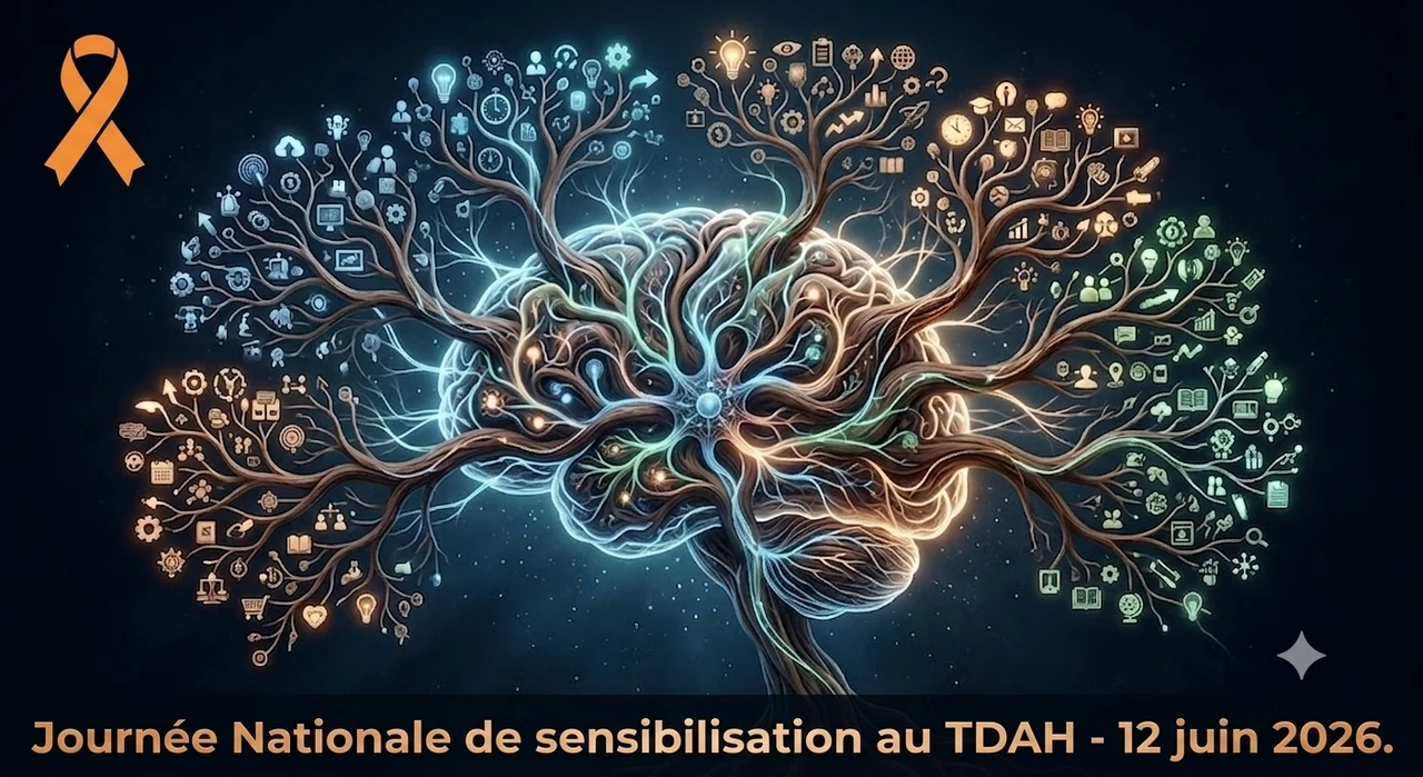 Cerveau arborescent, logo TDAH, Journée nationale de sensibilisation au TDAH le 12 juin 2026