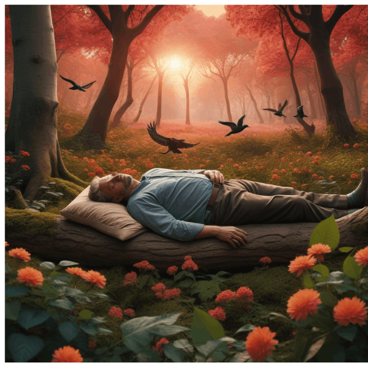 Image où un homme dort dans la forêt