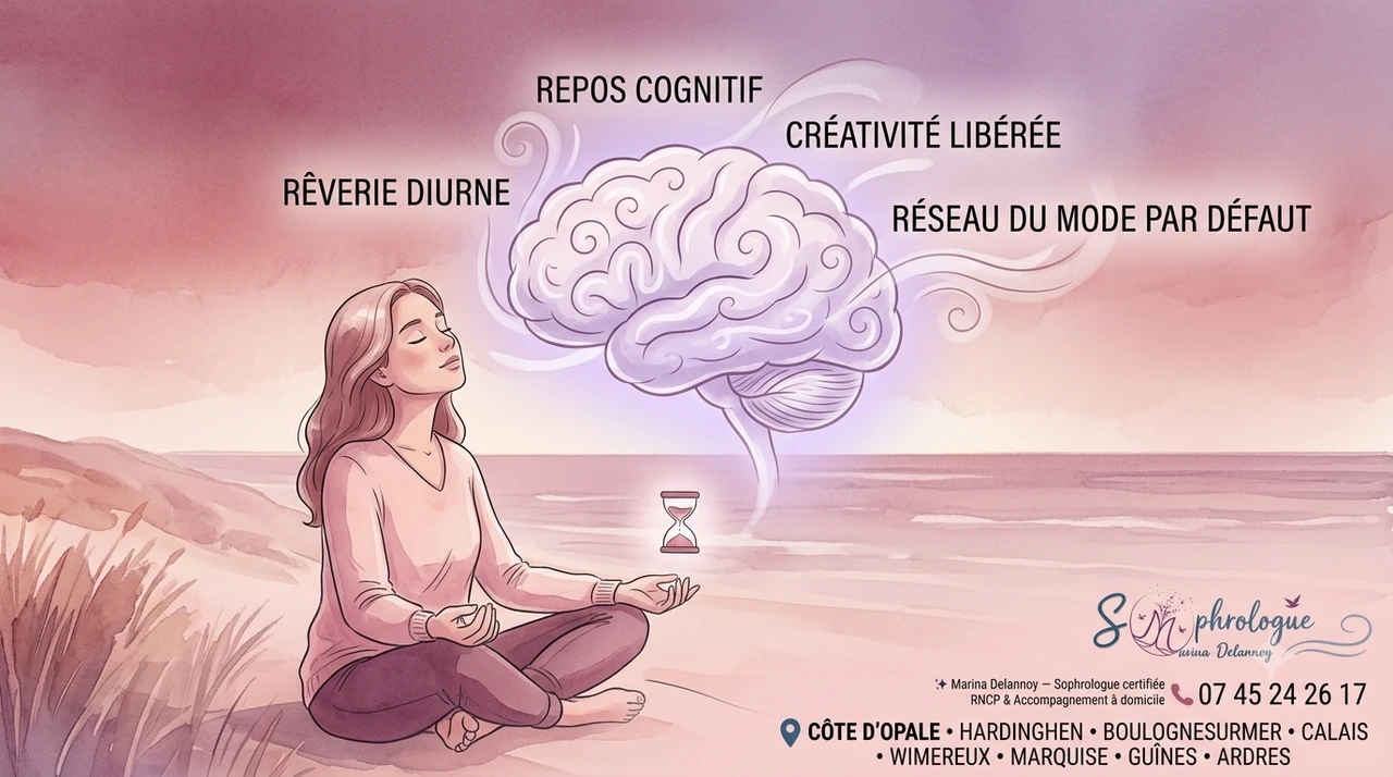 Dessin femme sur une plage qui médite