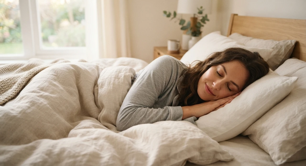 Une femme dort paisiblement dans un lit la journée