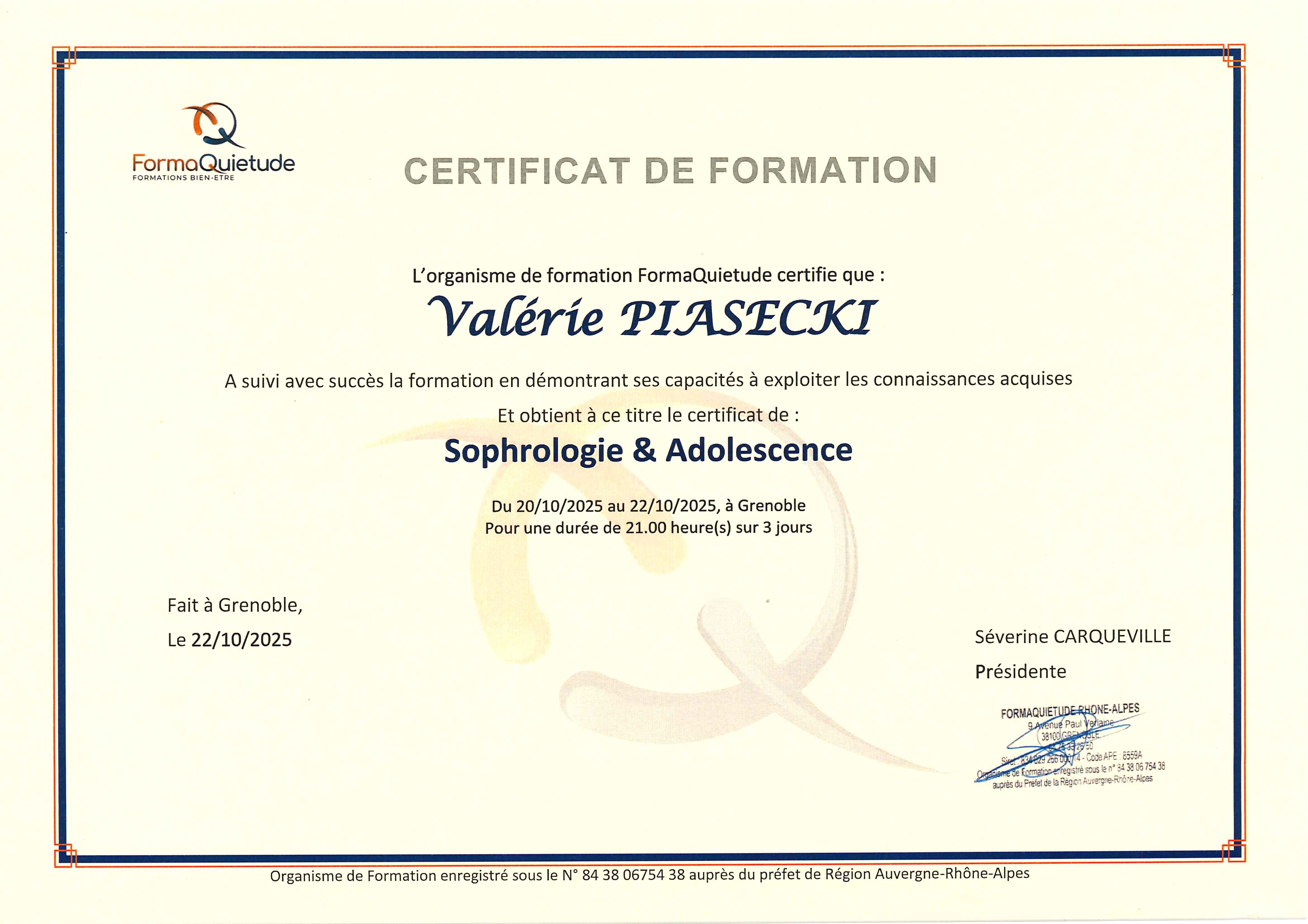 CERTIFICAT Sophrologie & Adolescence