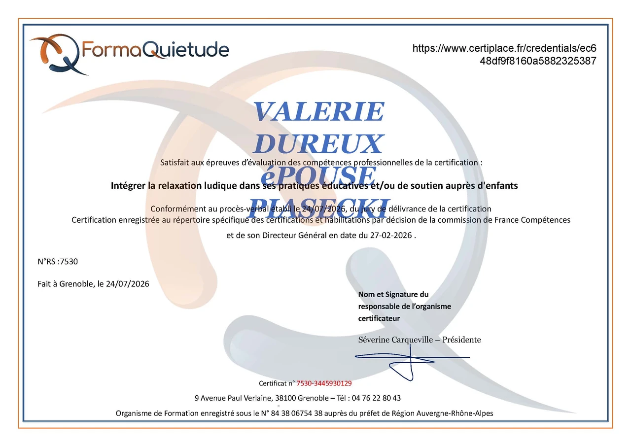 CERTIFICAT Relaxation Ludique pour enfants
