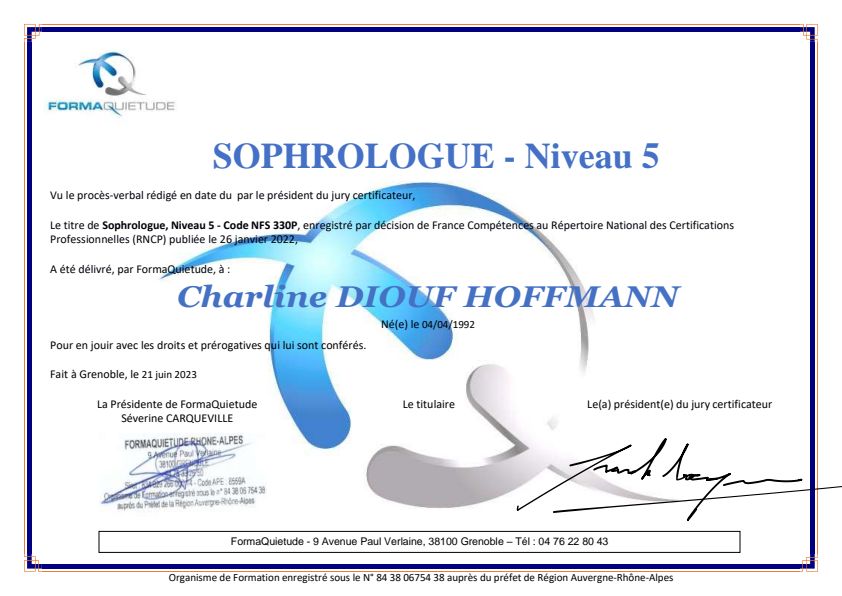 Titre RNCP de Sophrologue - Niveau 5