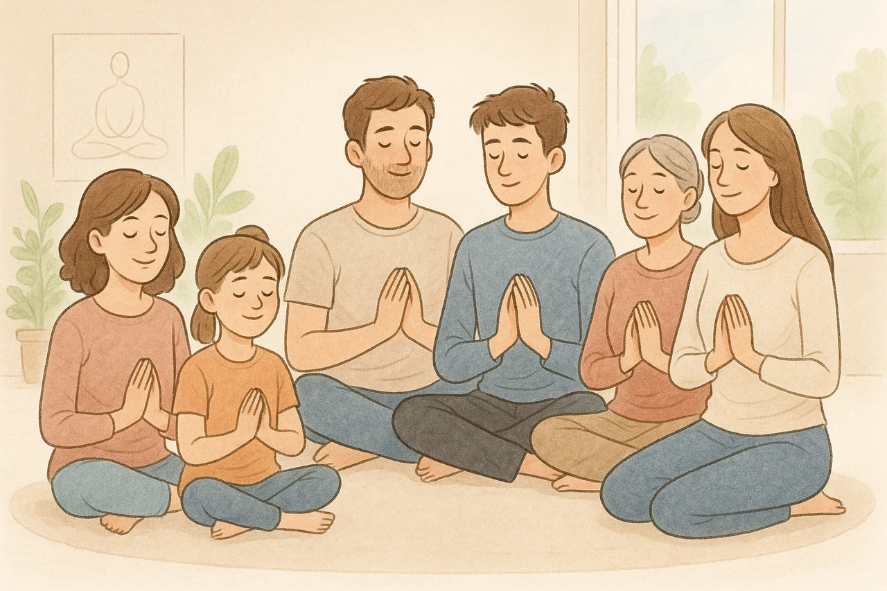 alt="Parent et enfant pratiquant la sophrologie en duo pour mieux gérer le stress et renforcer la relation"