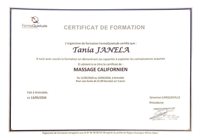 Certification Massage Californien