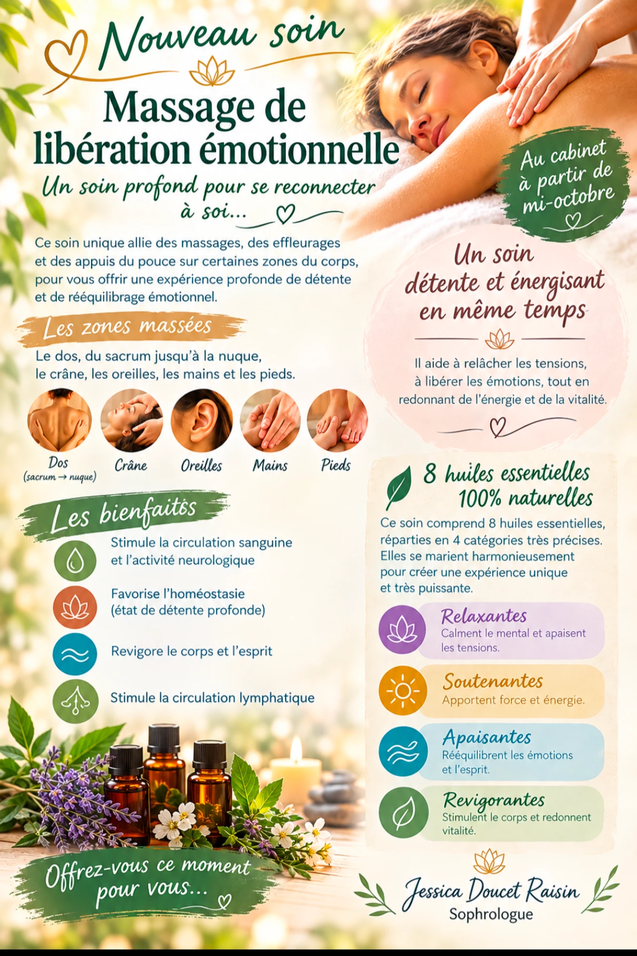 Massage de libération émotionnelle aux huiles essentielles entièrement naturelles