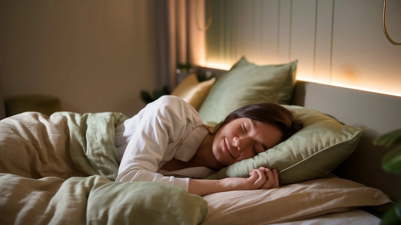 Femme dormant paisiblement dans son lit, symbole d’un sommeil réparateur favorisé par la sophrologie et la relaxation naturelle.