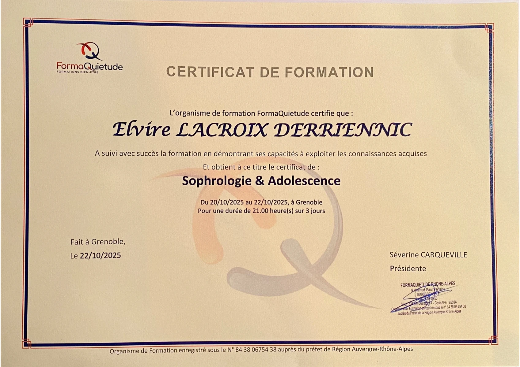 Certificat Formation Adolescents