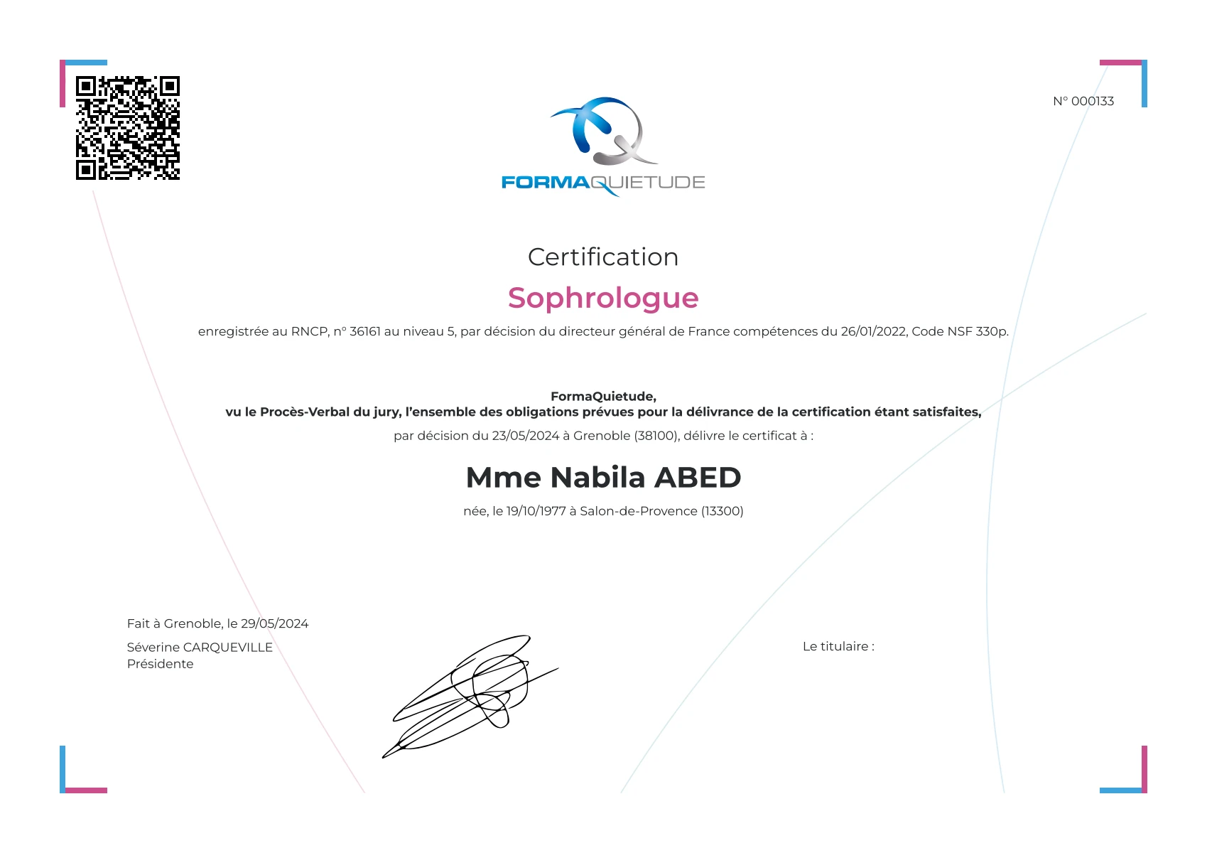 TITRE RNCP CERTIFICATION D ETAT DU METIER DE SOPHROLOGUE