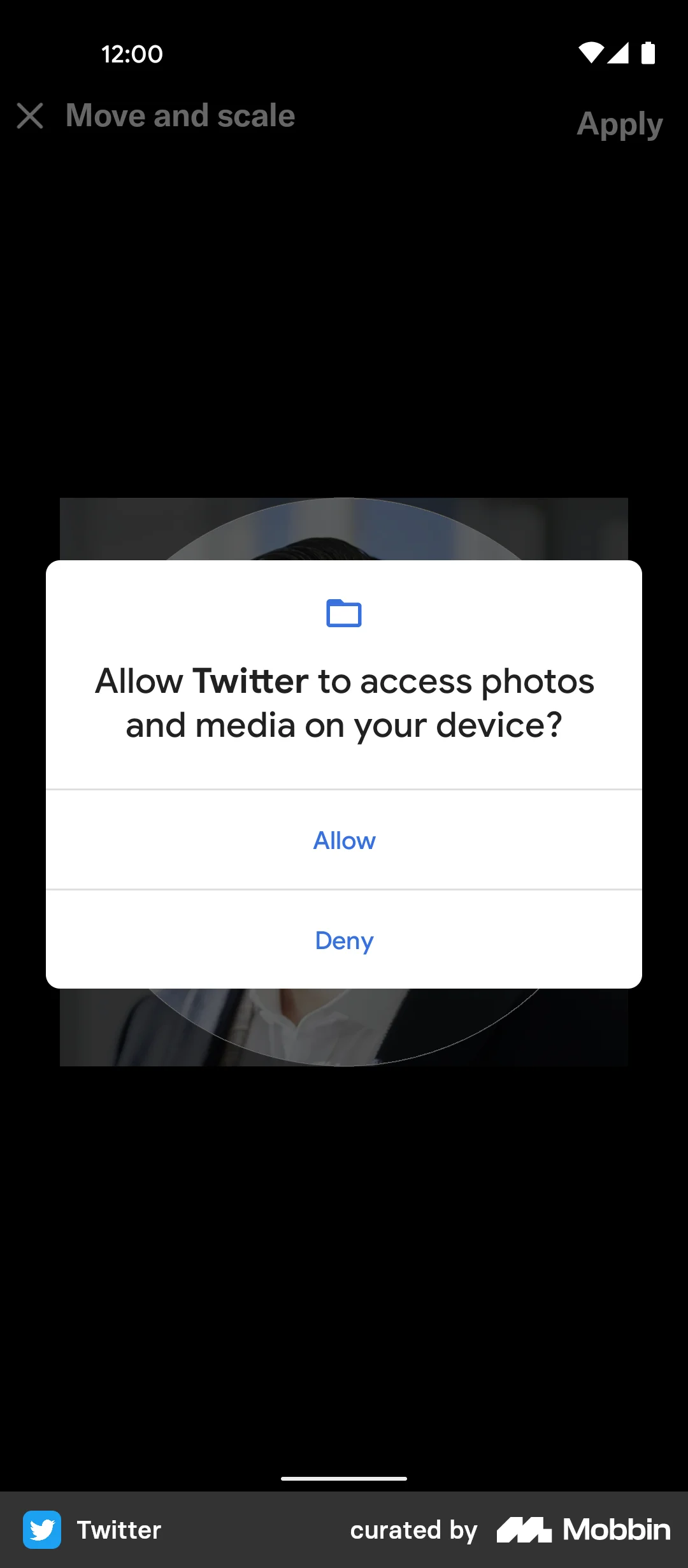 Twitter Uploading a profile picture screen