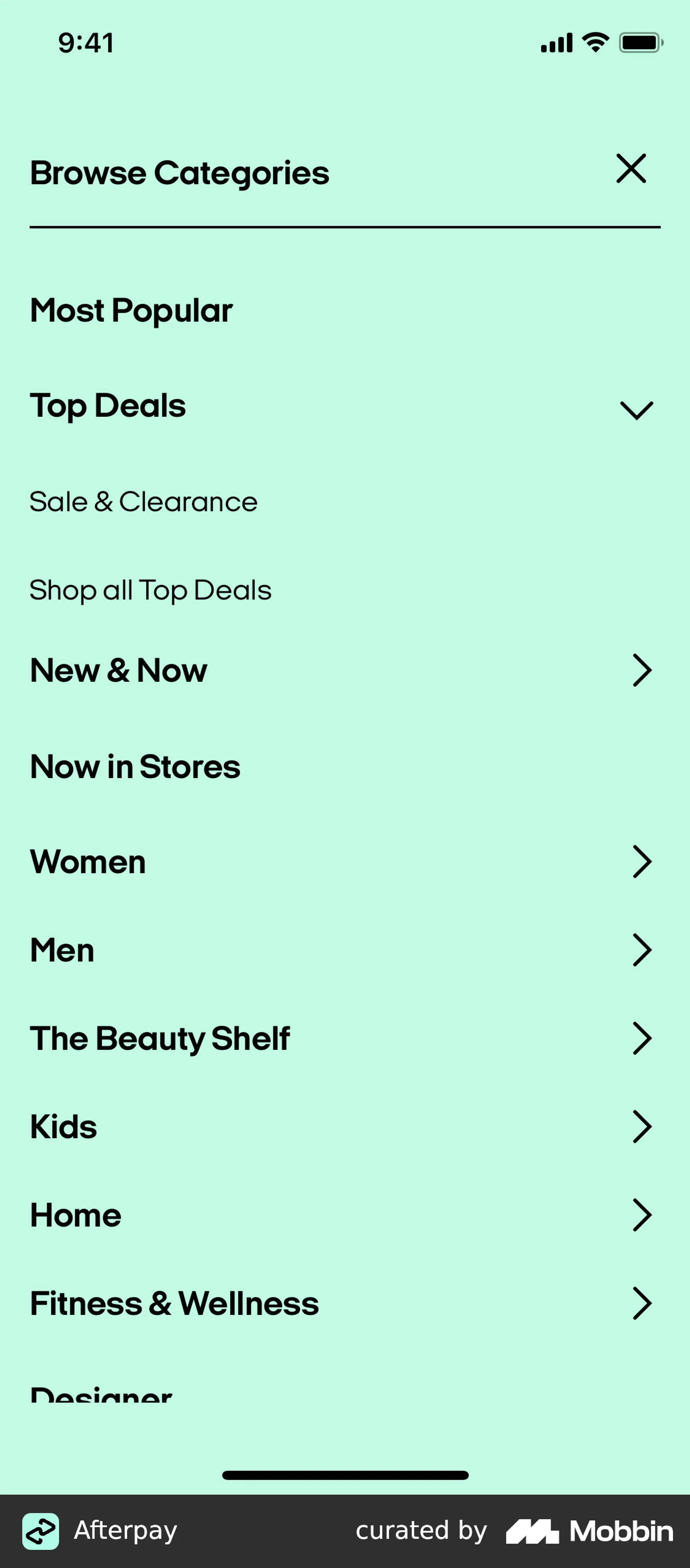 Categories on Afterpay