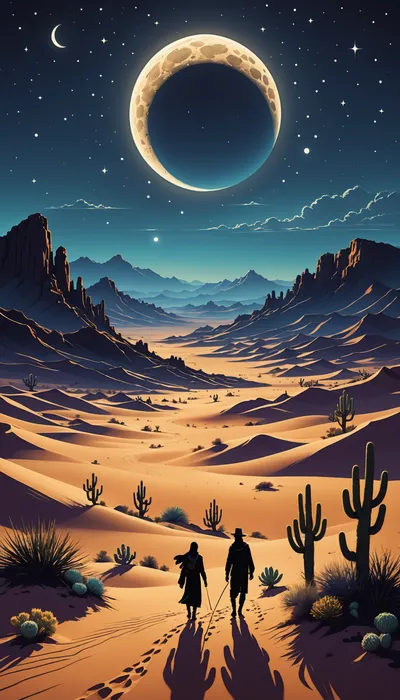 Eternal Longing: Layla and Majnun's Moonlit Desert Dance