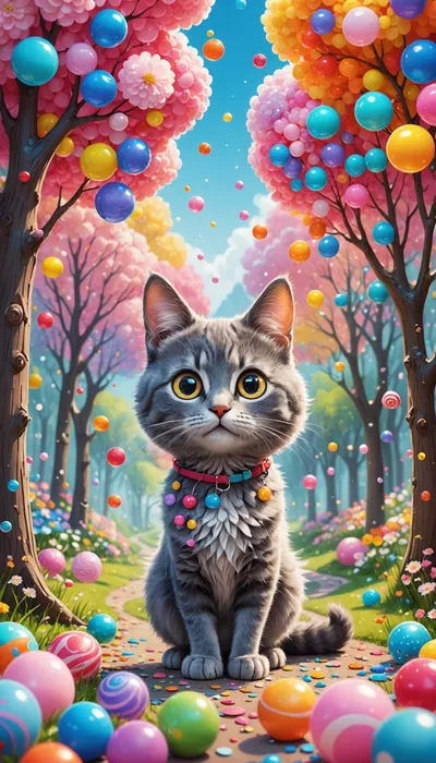 Regret Cat's Unplanned Sojourn through the Bewitching Bubblegum Forest