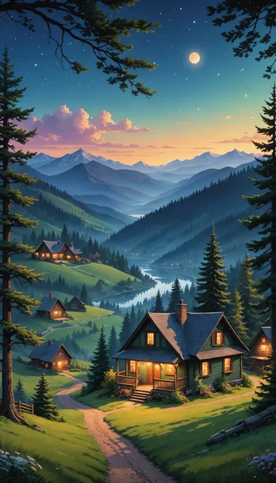 Whispering Pines: A Tranquil Nighttime Serenade