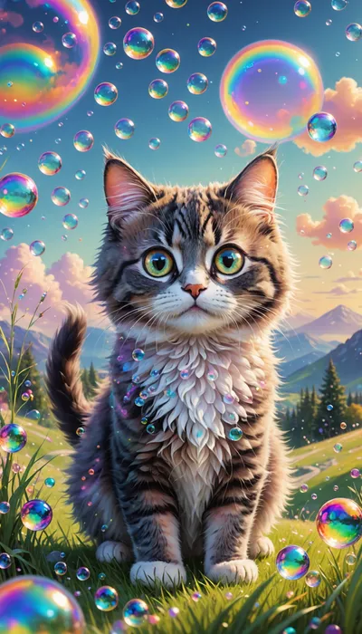Regret Cat's Bubble Adventure in a Bubbly Wonderland