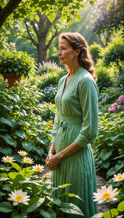 Whispering Blossoms: A Mother's Morning in the Garden of Joy