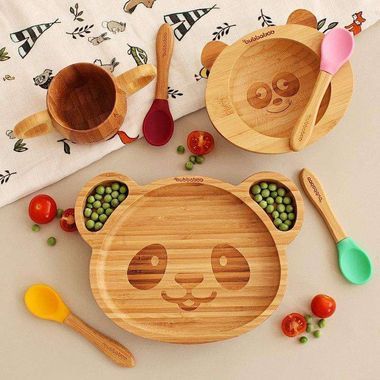 Assiette Panda en bambou & sa cuillère