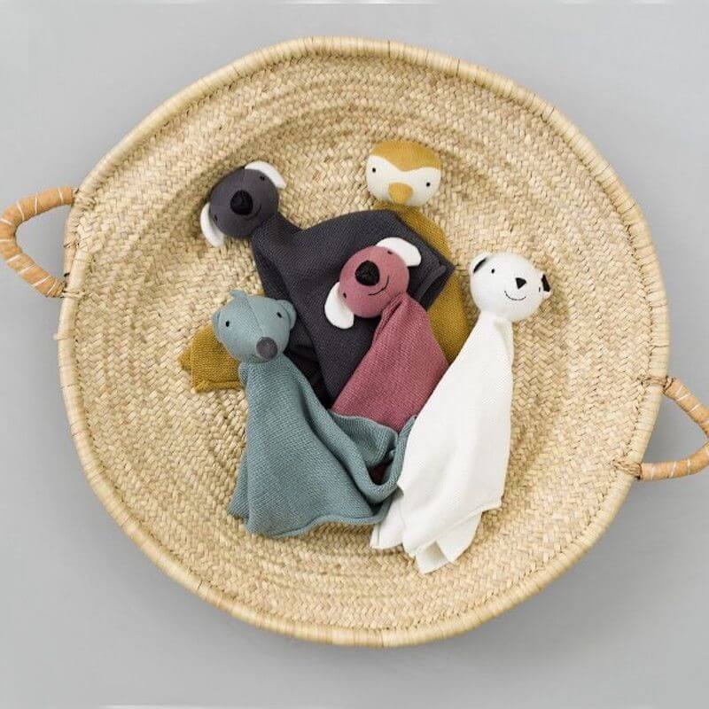 Doudou Baleine en coton bio, tricot point mousse