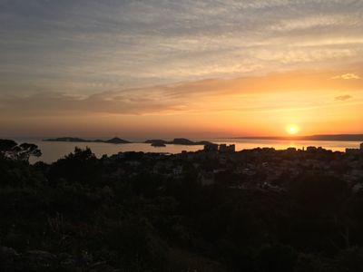 Outdoor spaces in villa with swimming pool garden and exceptional view of Marseille